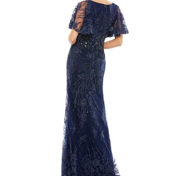 NWT $798 Mac Duggal Flutter Embellished Lace Gown Midnight Blue SZ 6 67493 - Picture 3 of 11